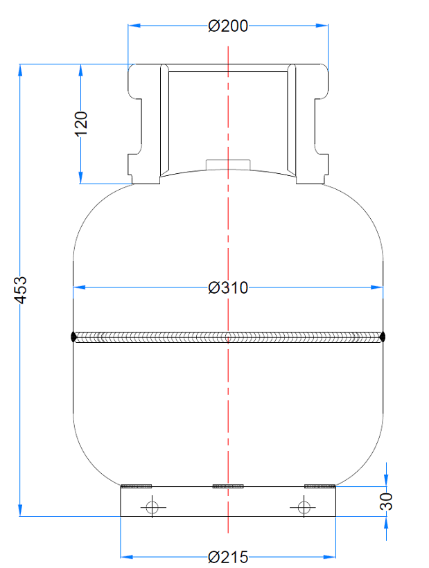 Design of 19Liter-8 Kg LPG Camping Cylinder with Dimensions Displayed